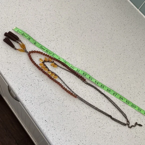 Coldwater Creek Amber Bead Tassel Necklace - Picture 4 of 8